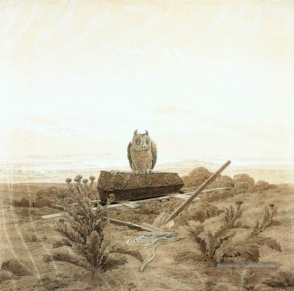 Paysage avec cercueil et hibou romantique Caspar David Friedrich Peintures à l'huile